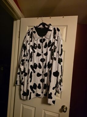 Nasty Gal White Sequin Shirt with Black Spot Print
